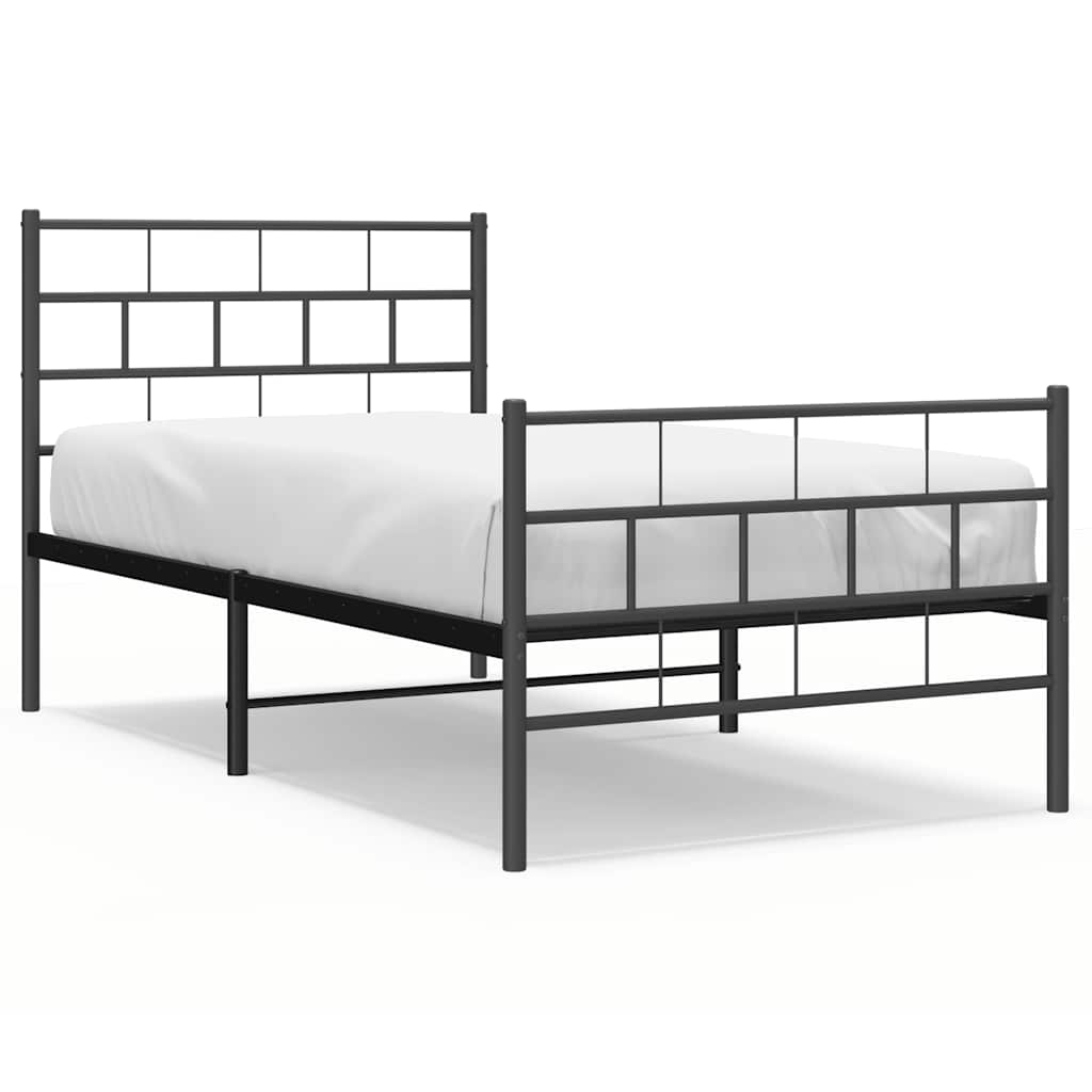 Cadre de lit métal sans matelas avec pied de lit noir 100x190cm - XIOS