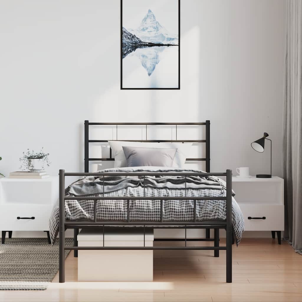 Cadre de lit métal sans matelas avec pied de lit noir 100x190cm - XIOS