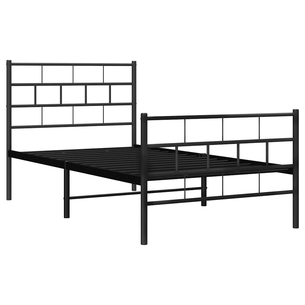 Cadre de lit métal sans matelas avec pied de lit noir 100x190cm - XIOS