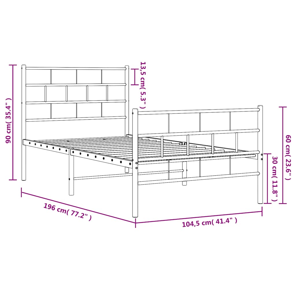 Cadre de lit métal sans matelas avec pied de lit noir 100x190cm - XIOS
