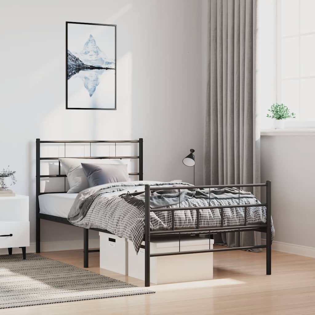Cadre de lit métal sans matelas avec pied de lit noir 100x190cm - XIOS