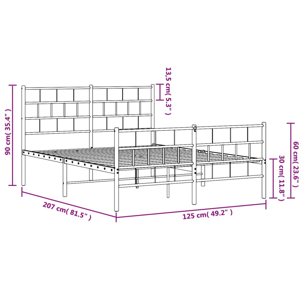 Cadre de lit métal sans matelas avec pied de lit noir 120x200cm - XIOS