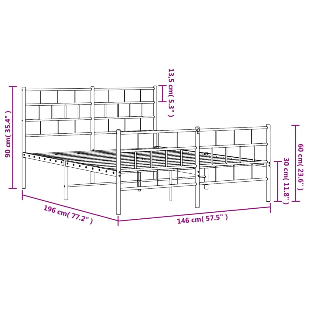 Cadre de lit métal sans matelas avec pied de lit noir 140x190cm - XIOS