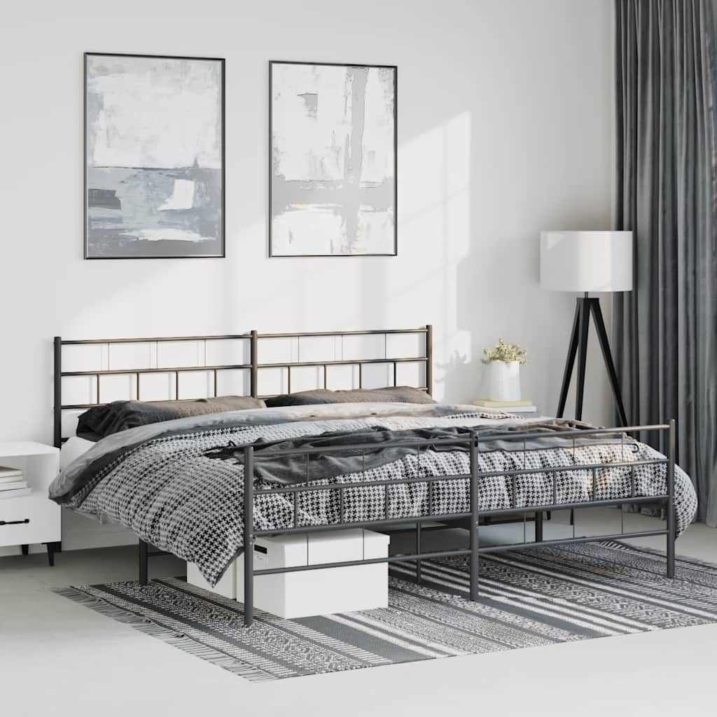 Cadre de lit métal sans matelas avec pied de lit noir 183x213cm - XIOS