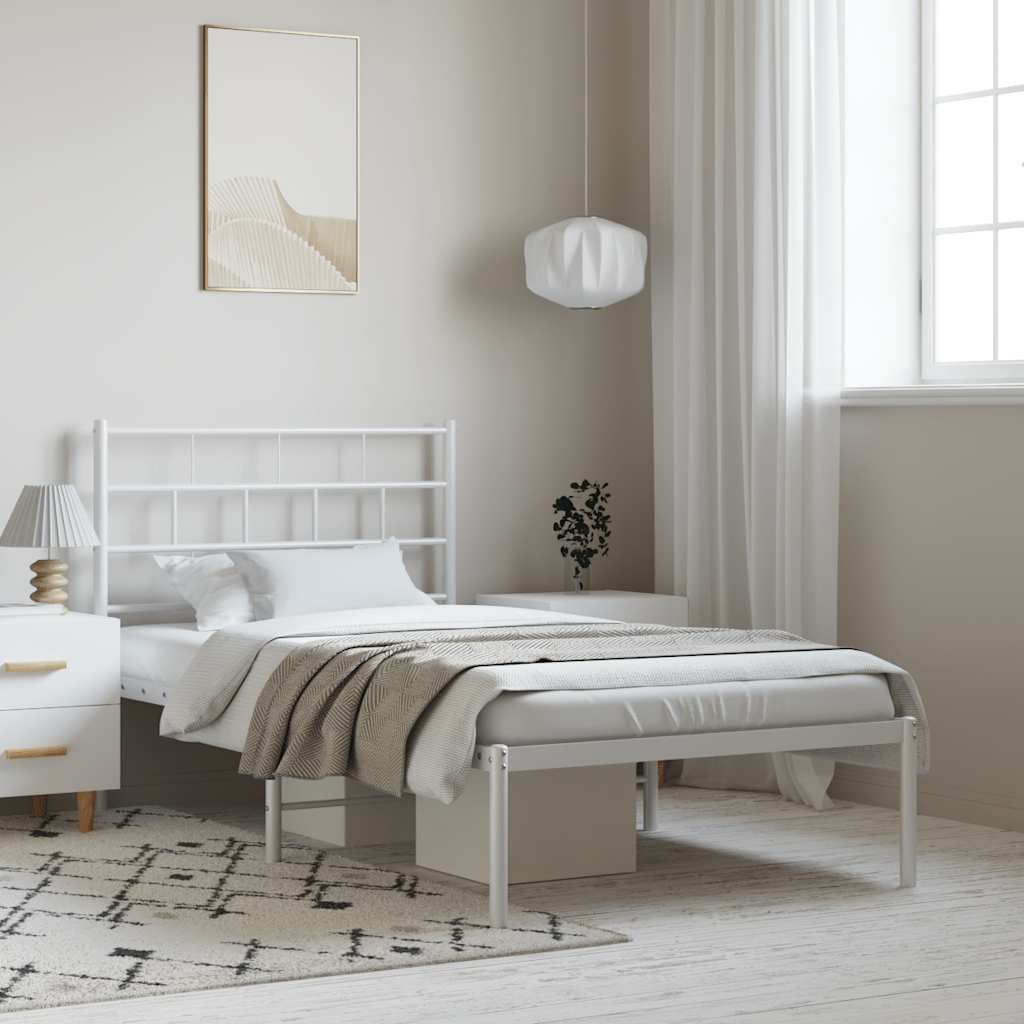 Cadre de lit métal sans matelas et tête de lit blanc 100x200 cm - XIOS