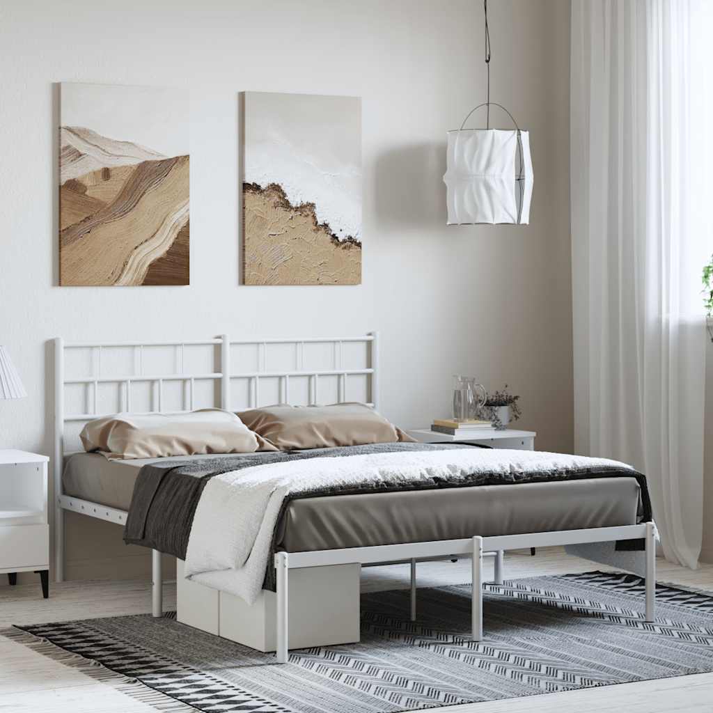 Cadre de lit métal sans matelas et tête de lit blanc 150x200 cm - XIOS