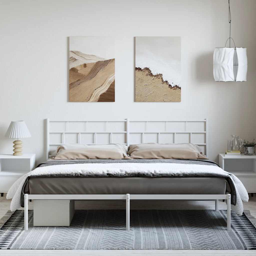 Cadre de lit métal sans matelas et tête de lit blanc 193x203 cm - XIOS