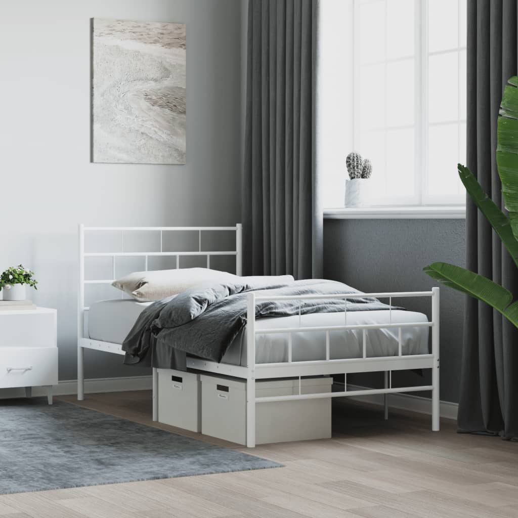 Cadre de lit métal sans matelas avec pied de lit blanc 90x200cm - XIOS