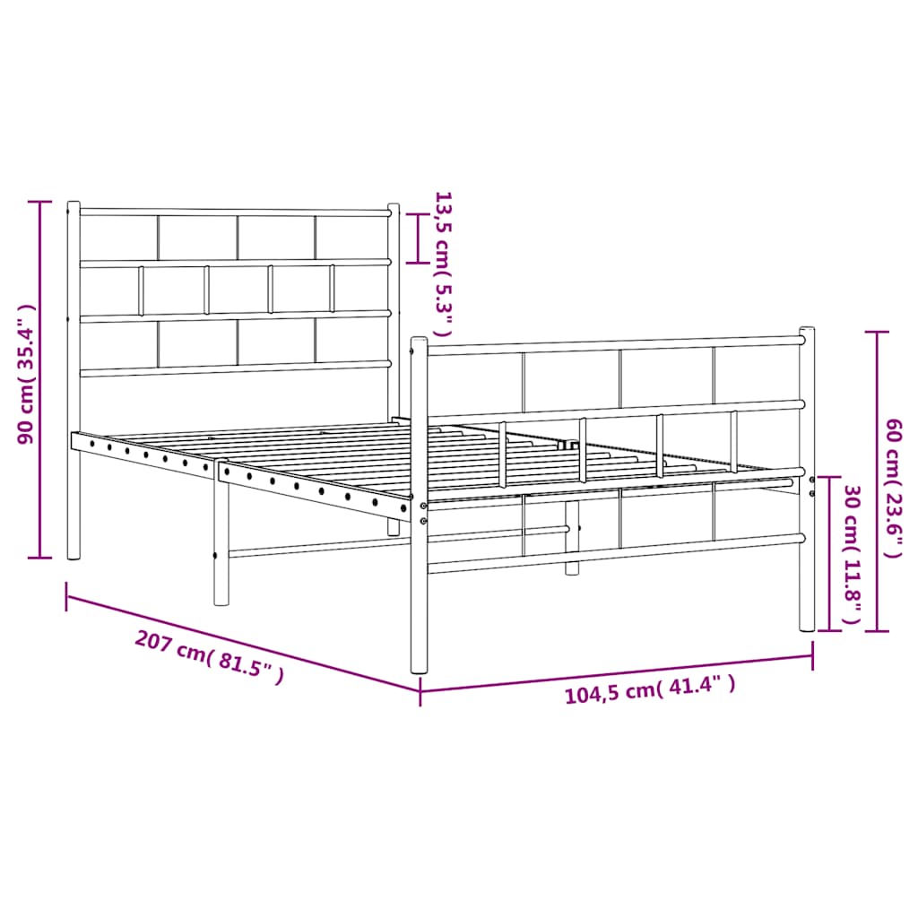 Cadre de lit métal sans matelas et pied de lit blanc 100x200 cm - XIOS