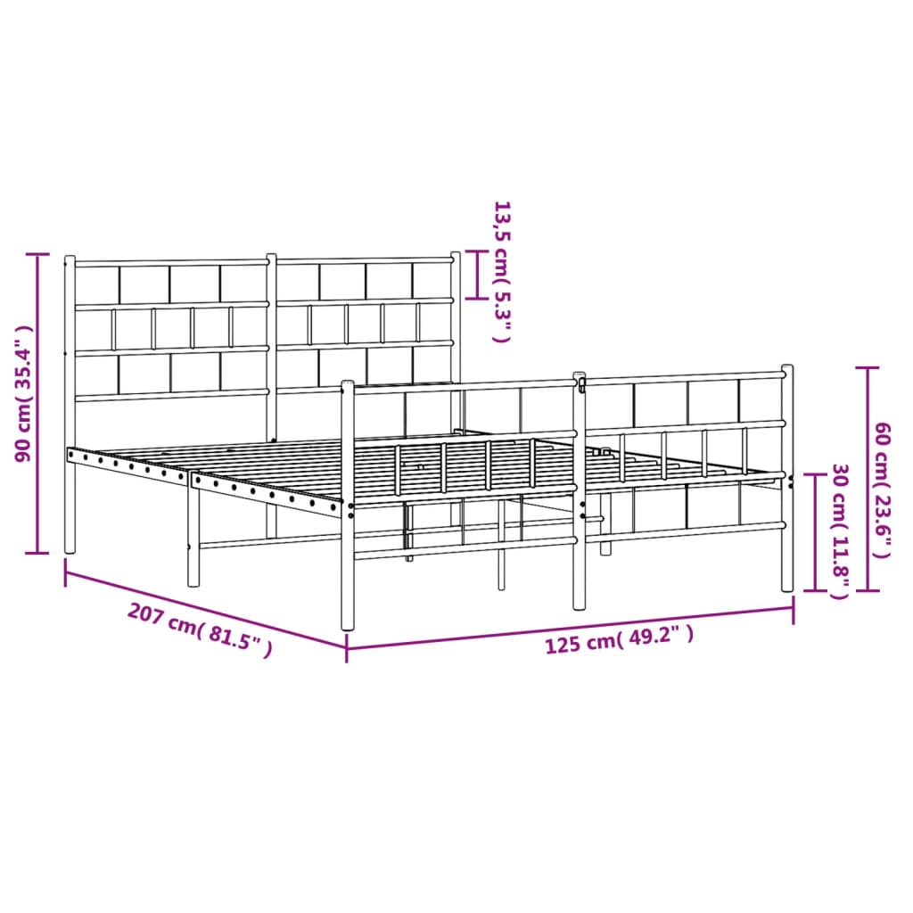 Cadre de lit métal sans matelas et pied de lit blanc 120x200 cm - XIOS