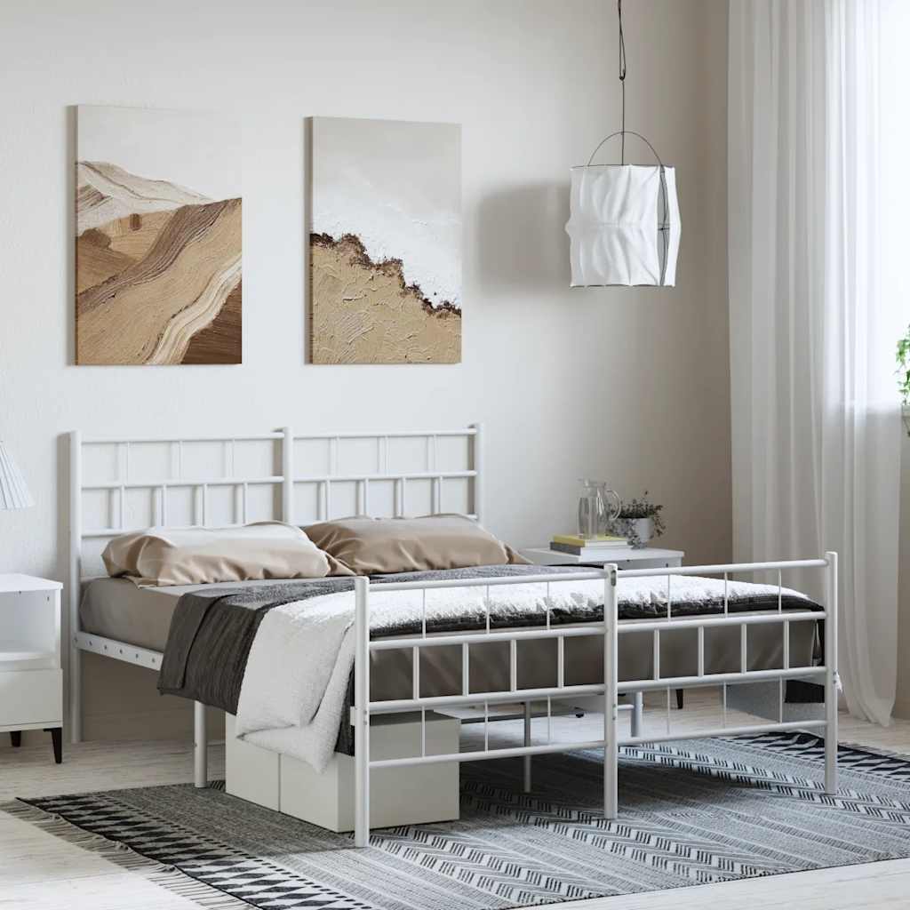 Cadre de lit métal sans matelas et pied de lit blanc 135x190 cm - XIOS