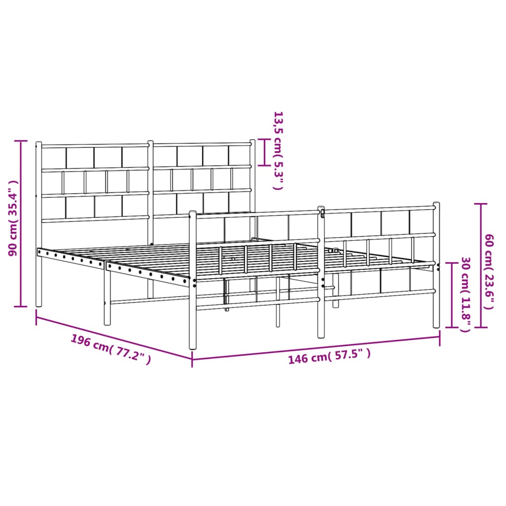 Cadre de lit métal sans matelas et pied de lit blanc 140x190 cm - XIOS