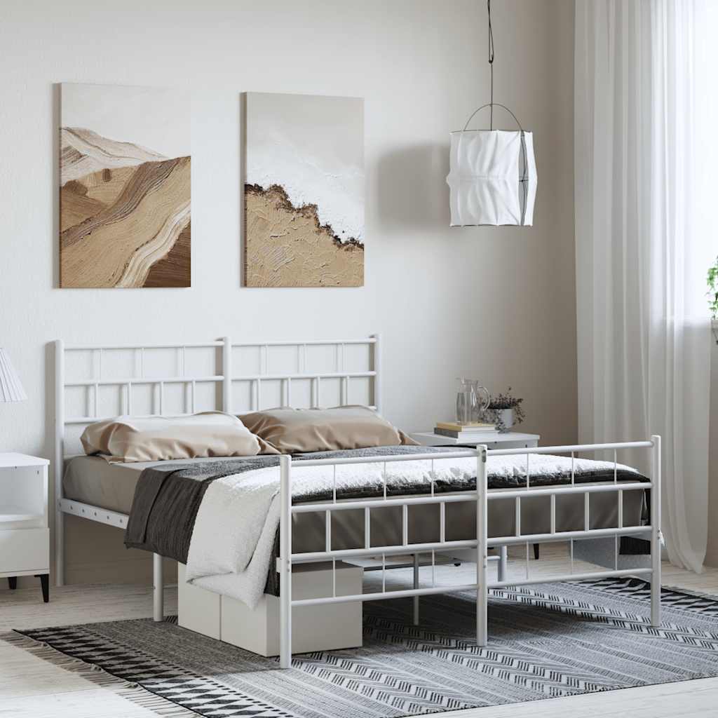 Cadre de lit métal sans matelas et pied de lit blanc 150x200 cm - XIOS