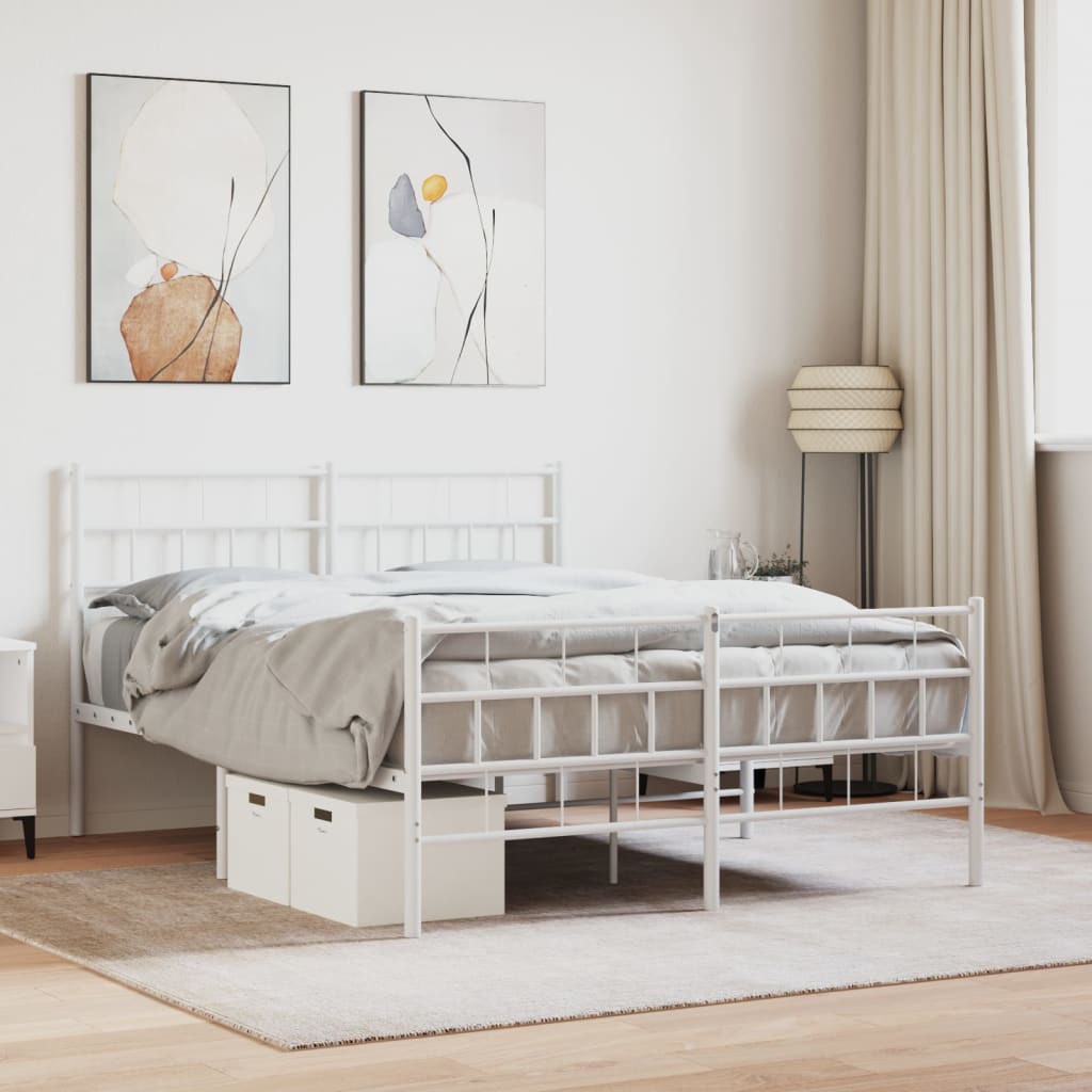 Cadre de lit métal sans matelas et pied de lit blanc 160x200 cm - XIOS