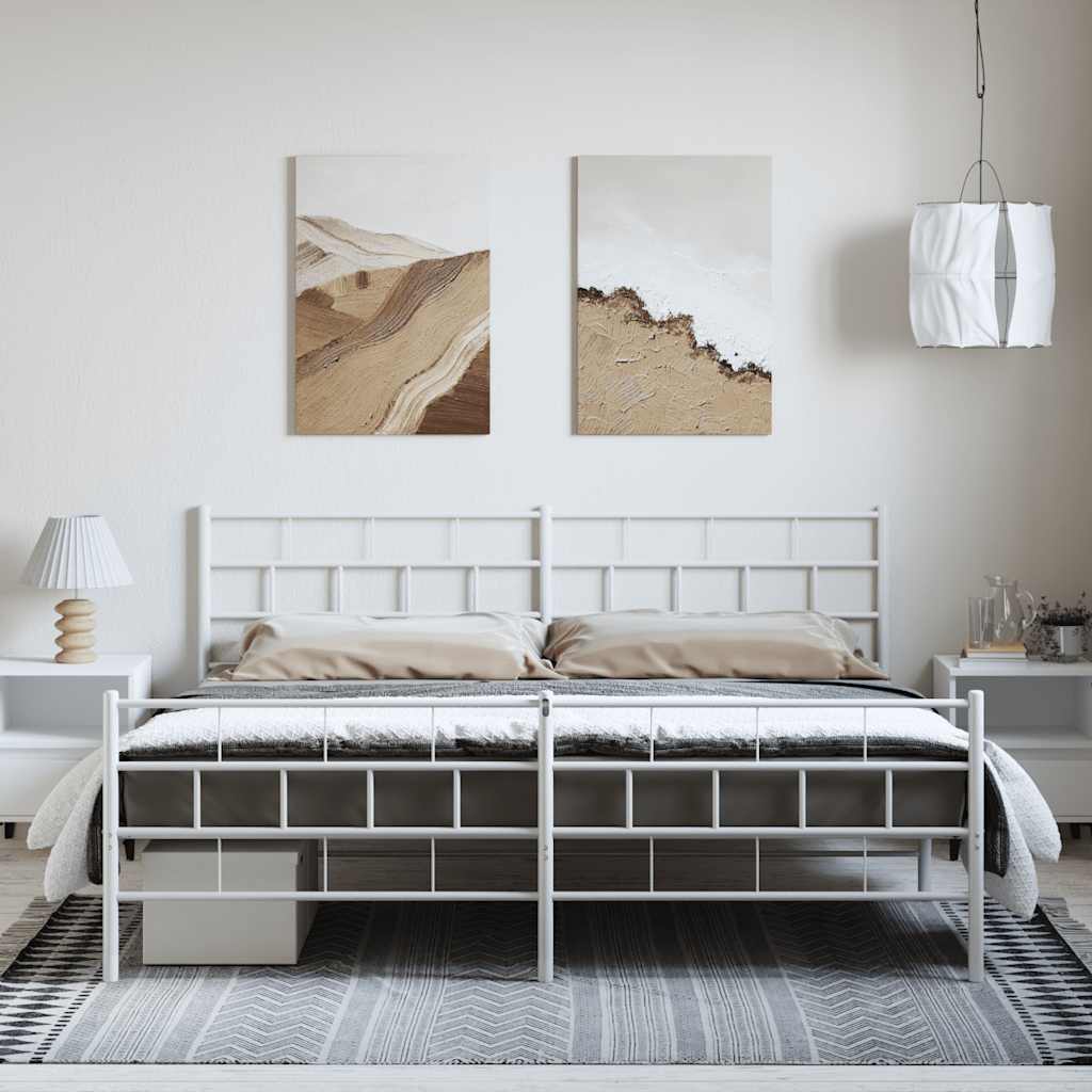 Cadre de lit métal sans matelas et pied de lit blanc 183x213 cm - XIOS