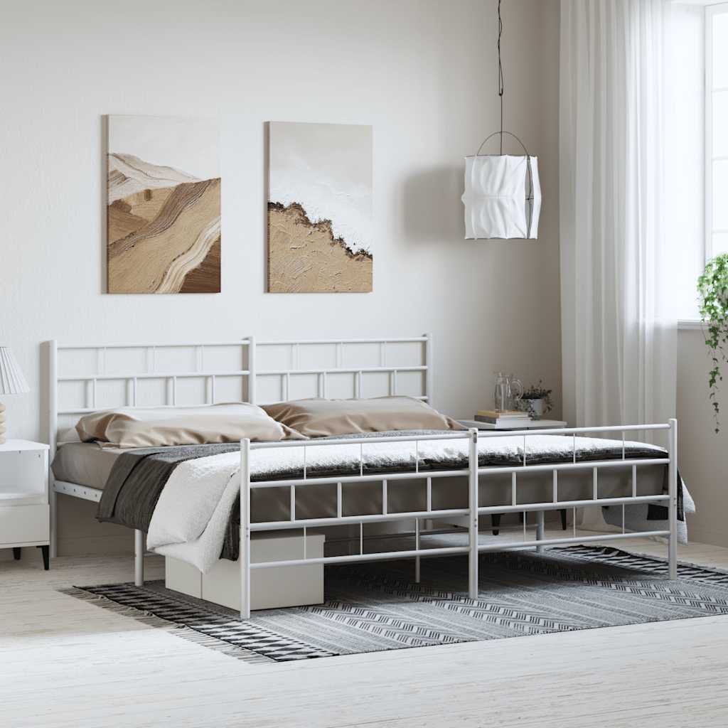 Cadre de lit métal sans matelas et pied de lit blanc 183x213 cm - XIOS