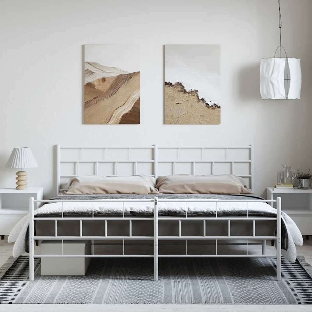 Cadre de lit métal sans matelas et pied de lit blanc 193x203 cm - XIOS