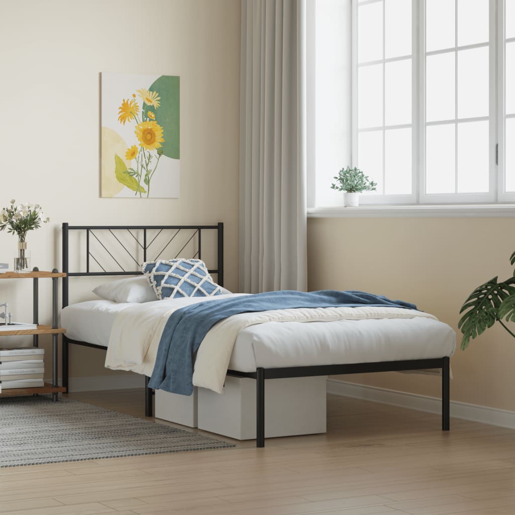 Cadre de lit métal sans matelas avec tête de lit noir 75x190 cm - XIOS