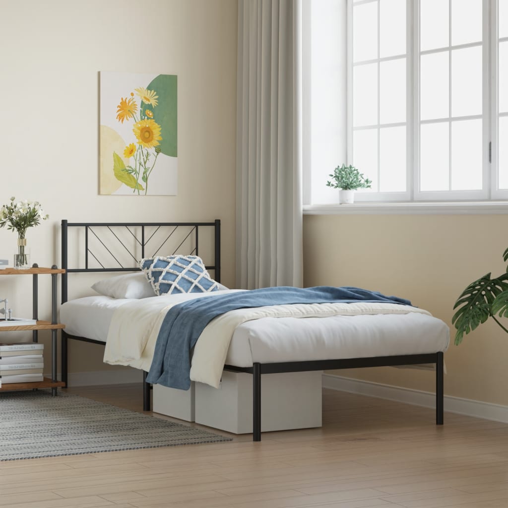 Cadre de lit métal sans matelas avec tête de lit noir 80x200 cm - XIOS