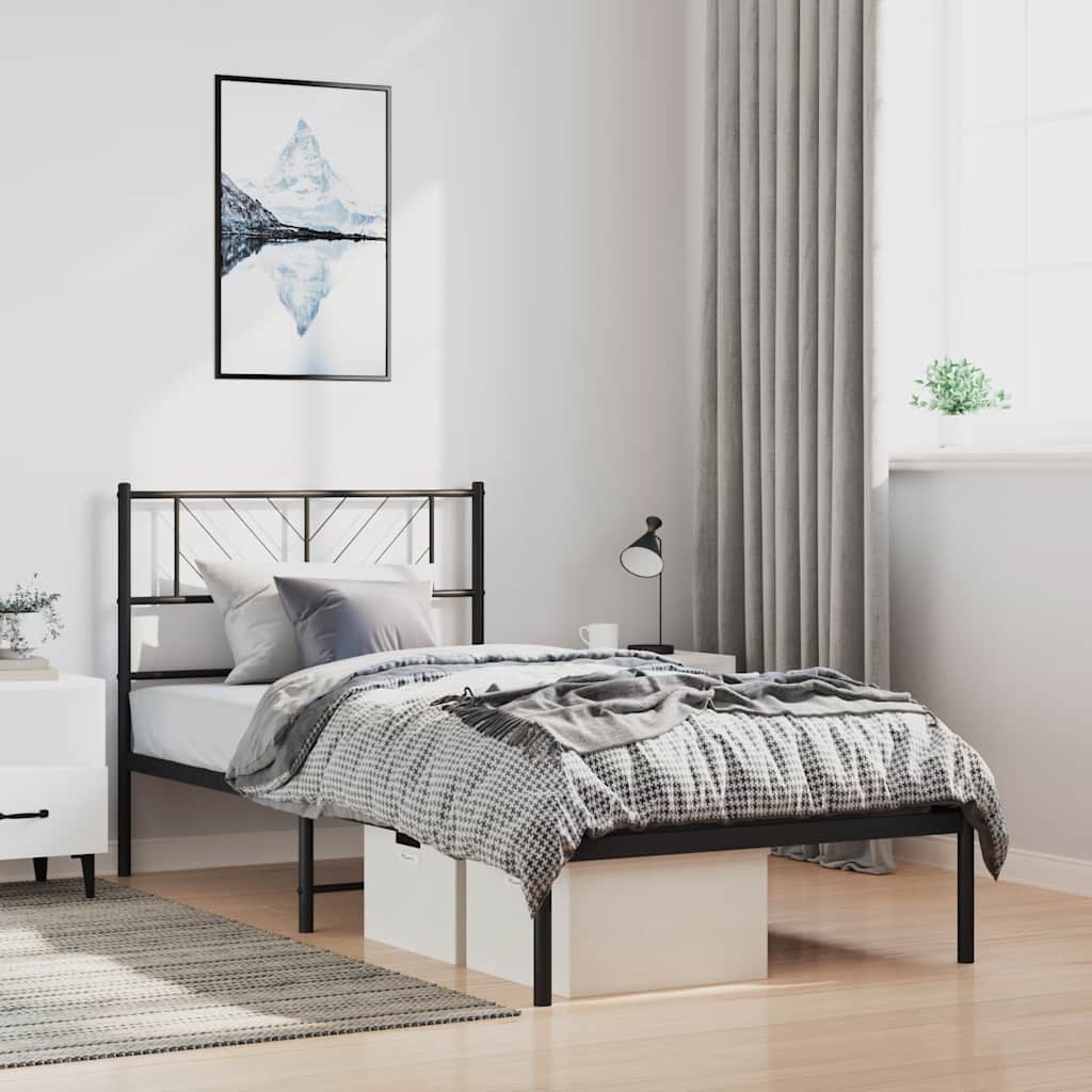 Cadre de lit métal sans matelas avec tête de lit noir 100x190cm - XIOS