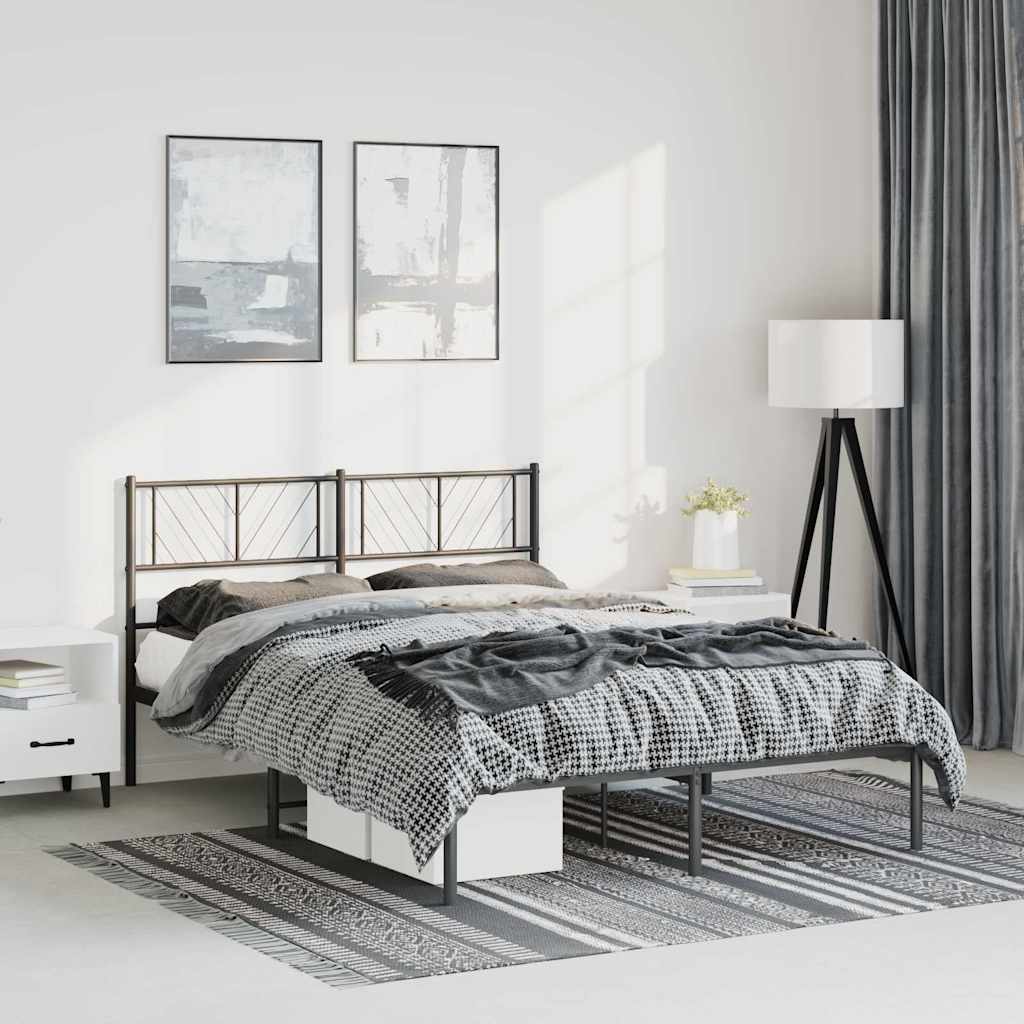 Cadre de lit métal sans matelas avec tête de lit noir 150x200cm - XIOS