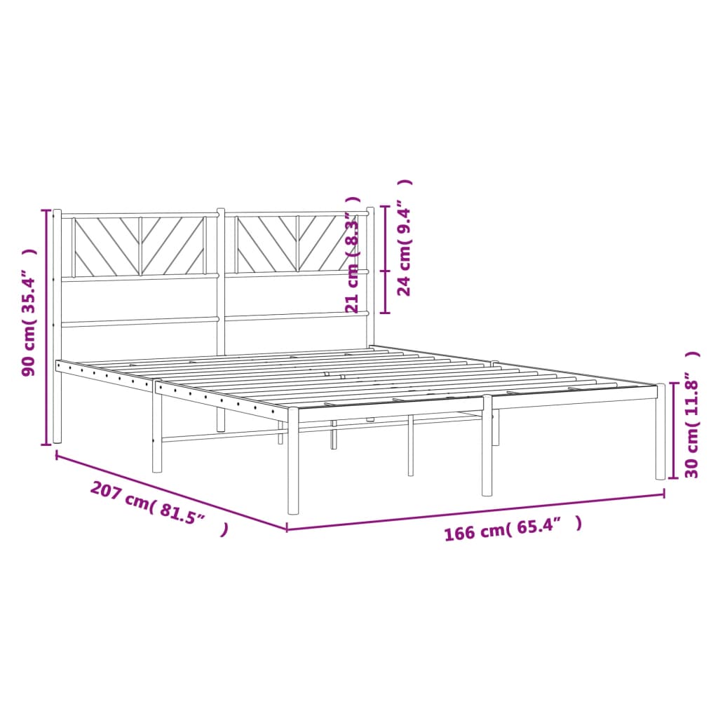 Cadre de lit métal sans matelas et tête de lit noir 160x200 cm - XIOS