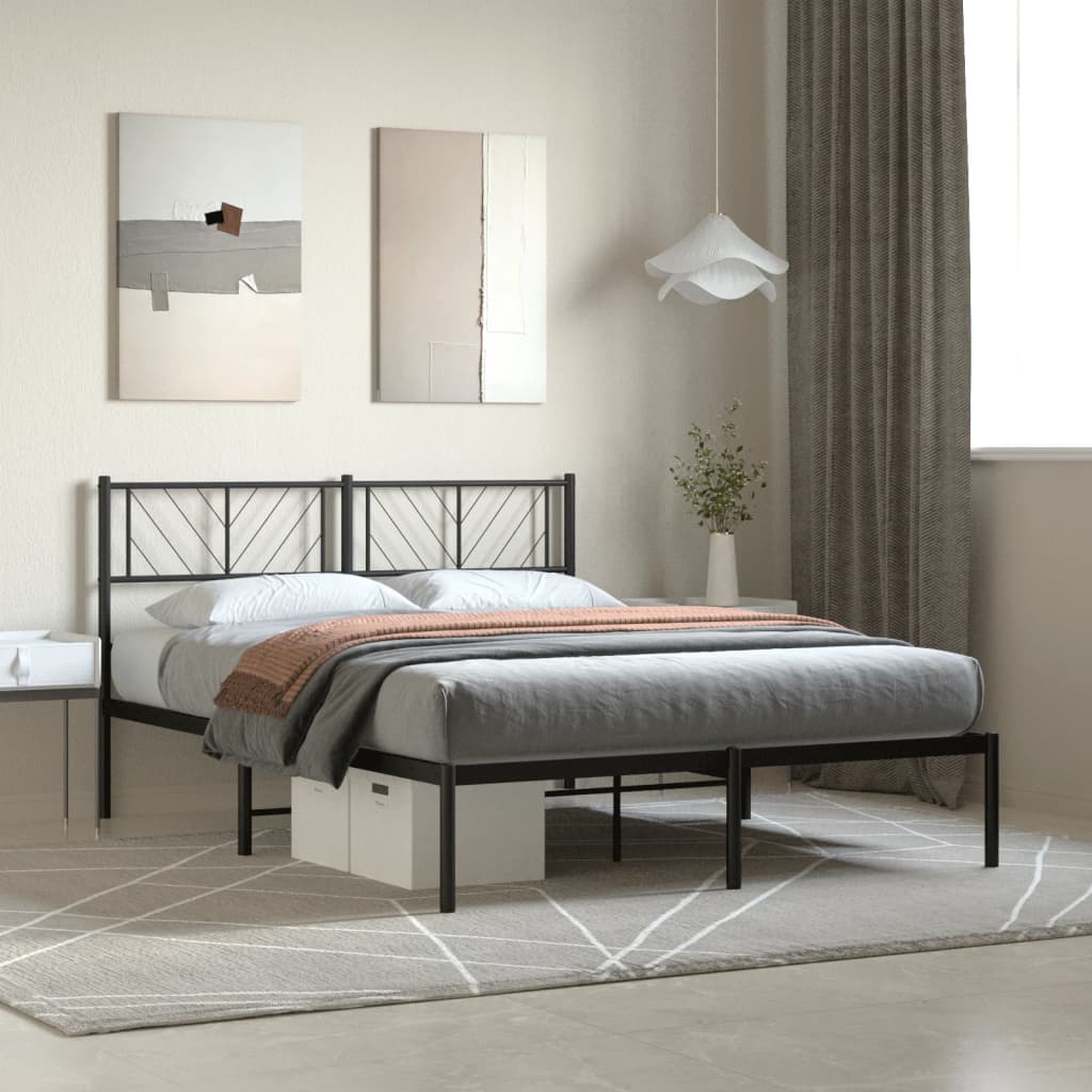 Cadre de lit métal sans matelas et tête de lit noir 160x200 cm - XIOS