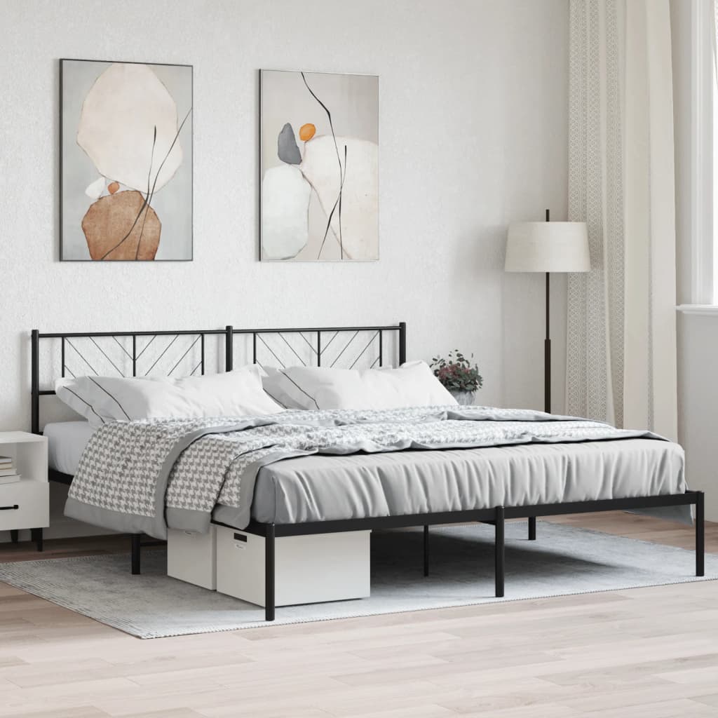 Cadre de lit métal sans matelas et tête de lit noir 180x200 cm - XIOS