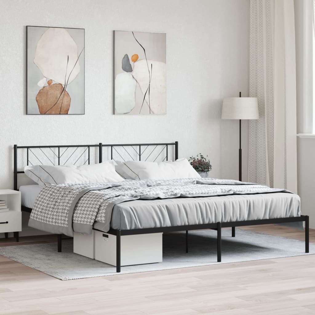 Cadre de lit métal sans matelas avec tête de lit noir 200x200cm - XIOS