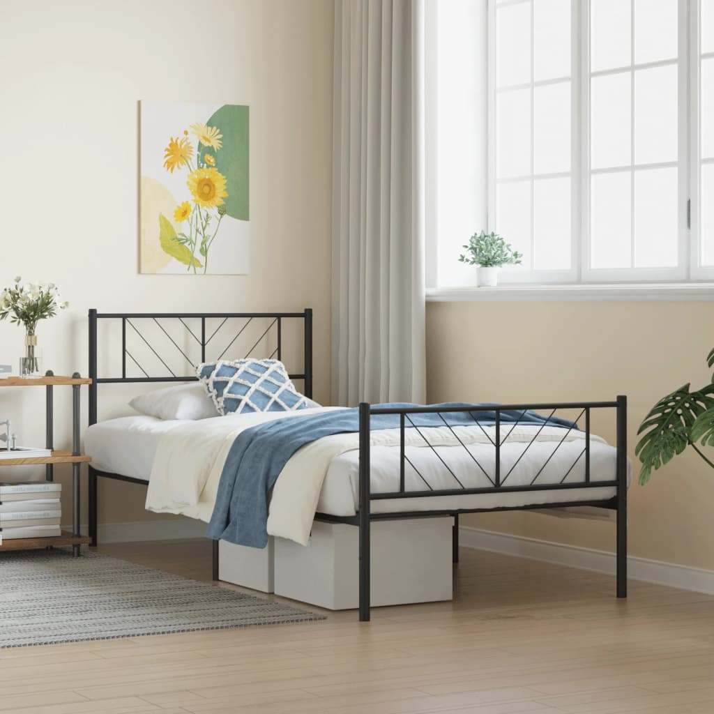 Cadre de lit métal sans matelas avec pied de lit noir 90x190 cm - XIOS
