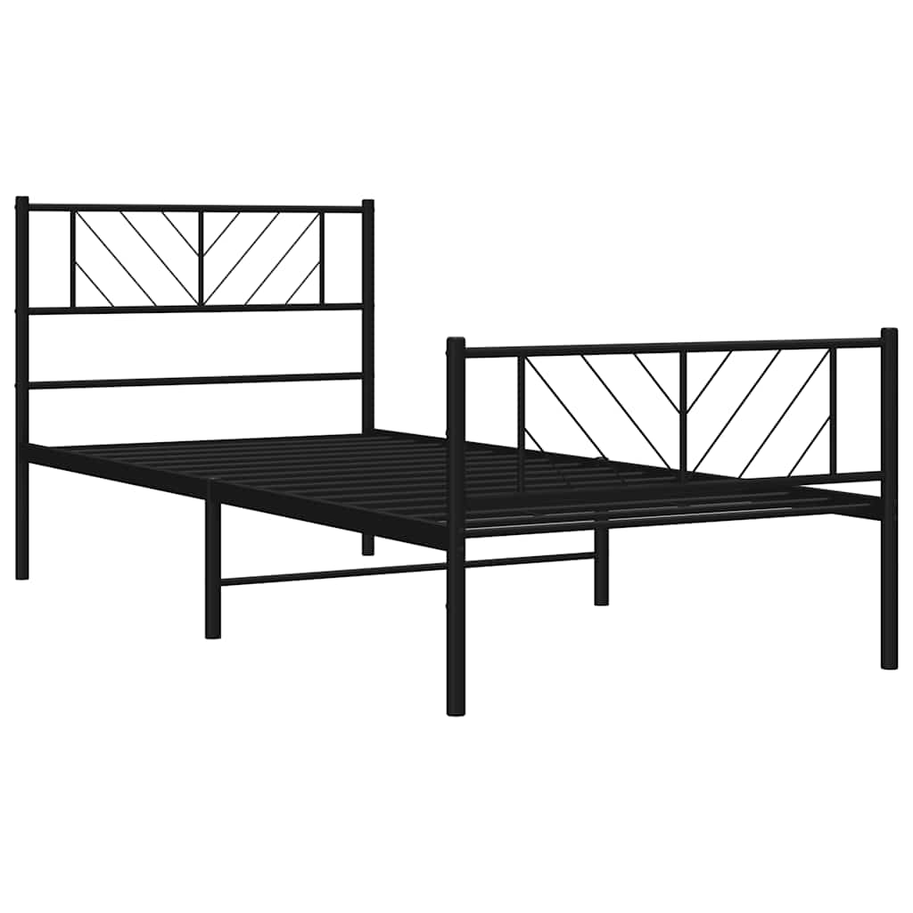 Cadre de lit métal sans matelas avec pied de lit noir 100x190cm - XIOS