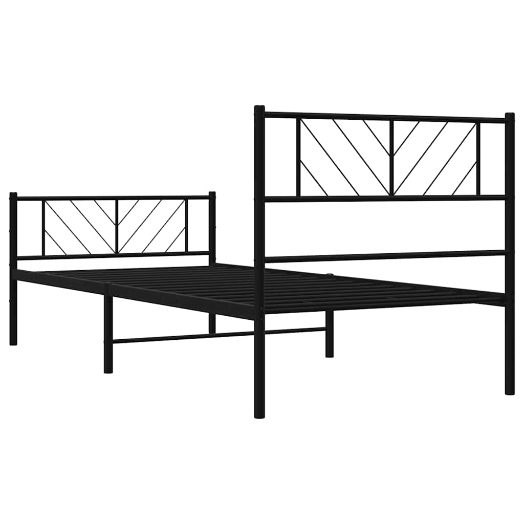 Cadre de lit métal sans matelas avec pied de lit noir 100x190cm - XIOS