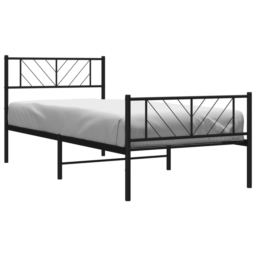 Cadre de lit métal sans matelas avec pied de lit noir 107x203cm - XIOS