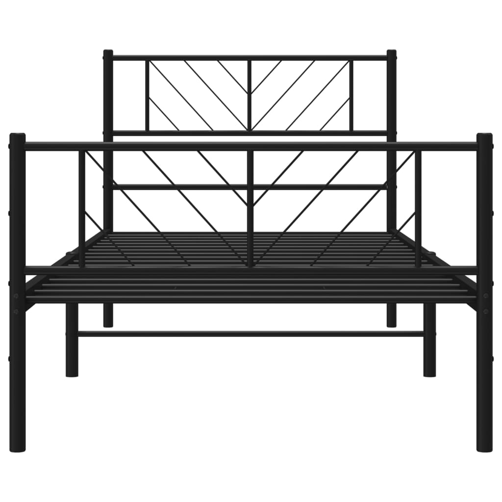 Cadre de lit métal sans matelas avec pied de lit noir 107x203cm - XIOS