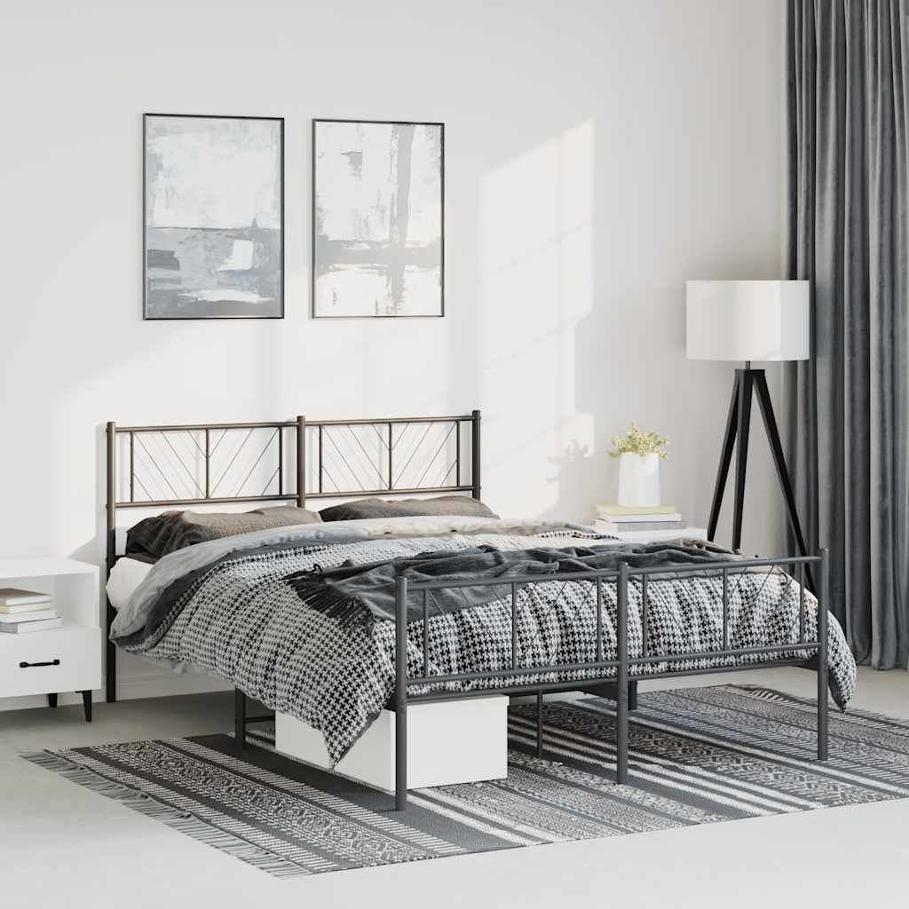 Cadre de lit métal sans matelas avec pied de lit noir 135x190cm - XIOS