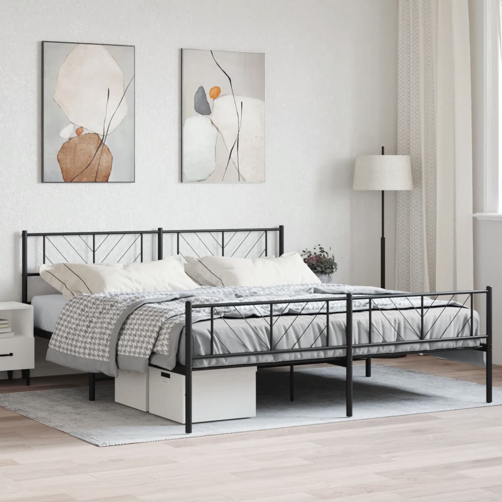 Cadre de lit métal sans matelas avec pied de lit noir 180x200cm - XIOS