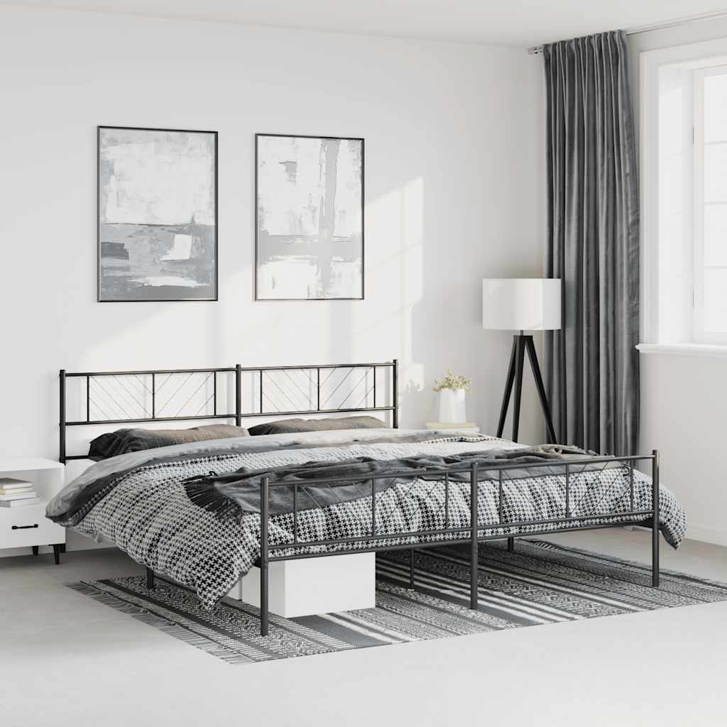 Cadre de lit métal sans matelas avec pied de lit noir 193x203cm - XIOS