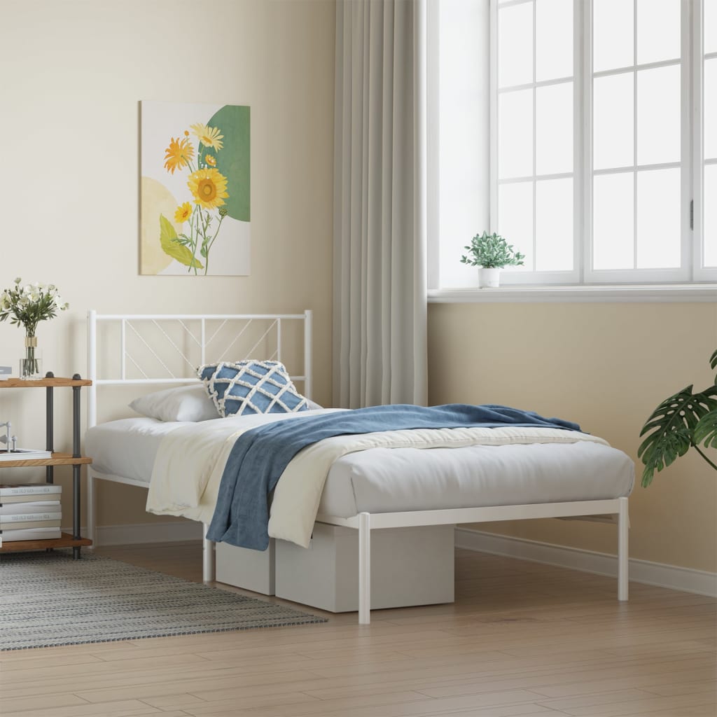 Cadre de lit métal sans matelas avec tête de lit blanc 80x200cm - XIOS