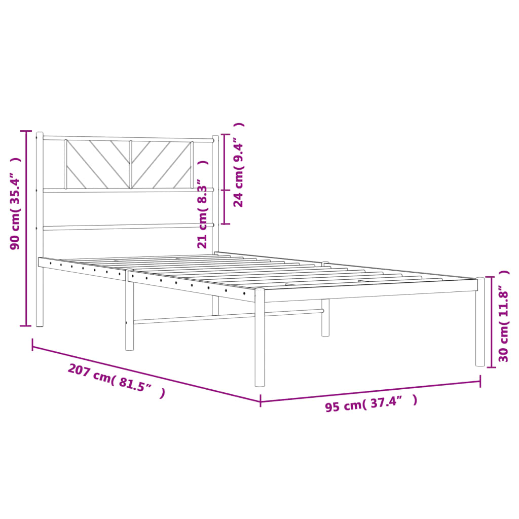 Cadre de lit métal sans matelas avec tête de lit blanc 90x200cm - XIOS