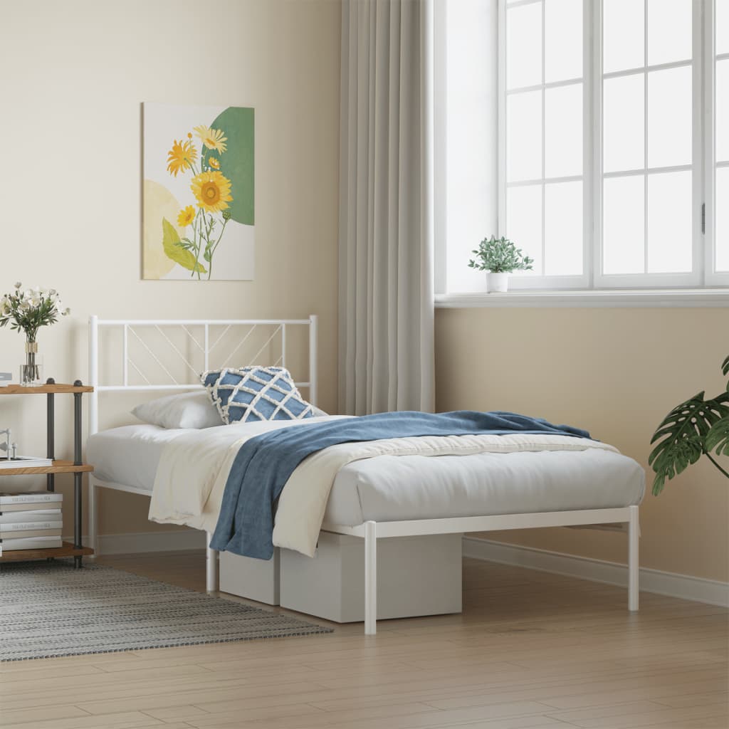 Cadre de lit métal sans matelas avec tête de lit blanc 90x200cm - XIOS
