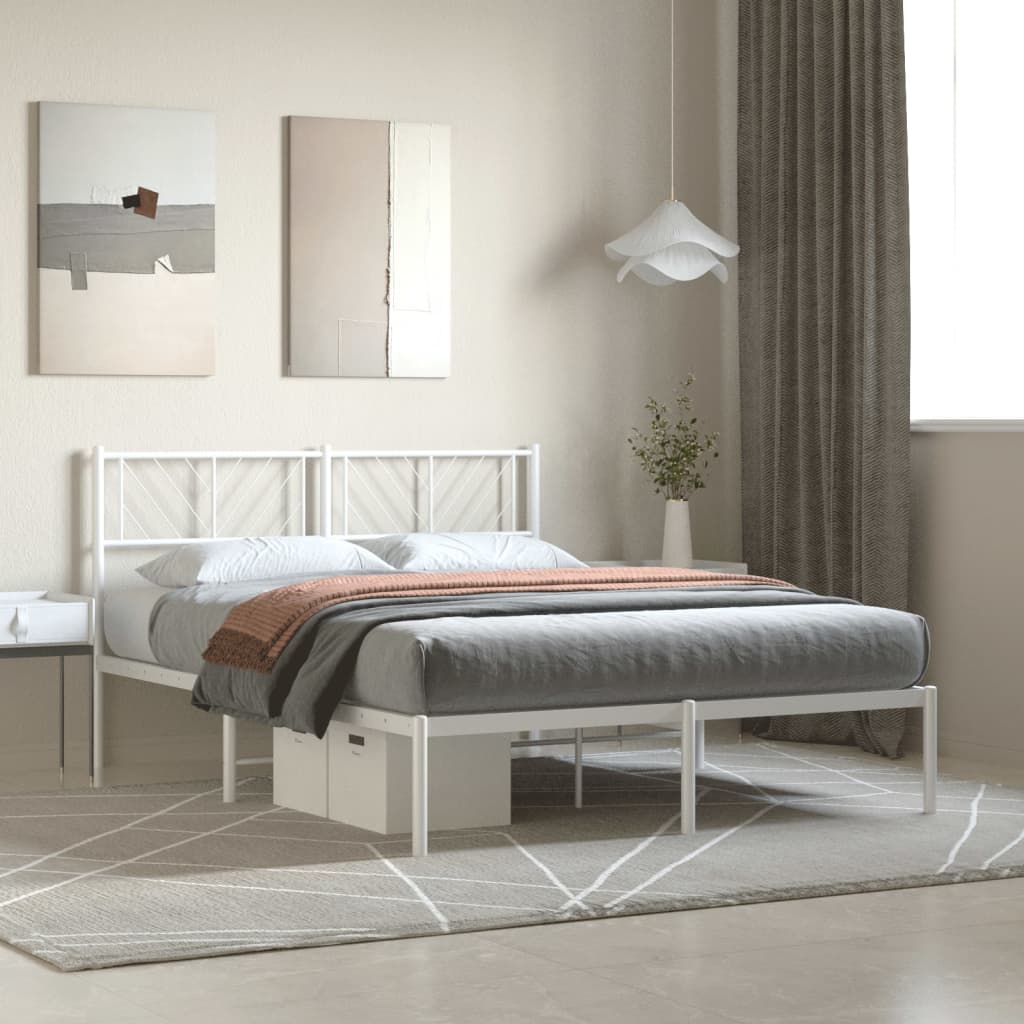 Cadre de lit métal sans matelas et tête de lit blanc 140x200 cm - XIOS