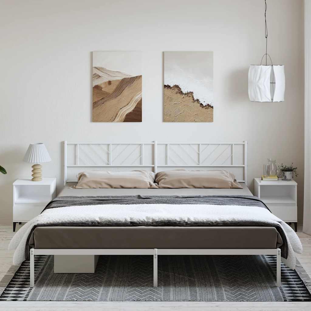 Cadre de lit métal sans matelas et tête de lit blanc 183x213 cm - XIOS