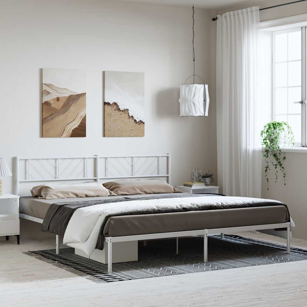 Cadre de lit métal sans matelas et tête de lit blanc 193x203 cm - XIOS
