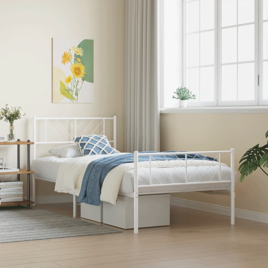 Cadre de lit métal sans matelas avec pied de lit blanc 75x190cm - XIOS