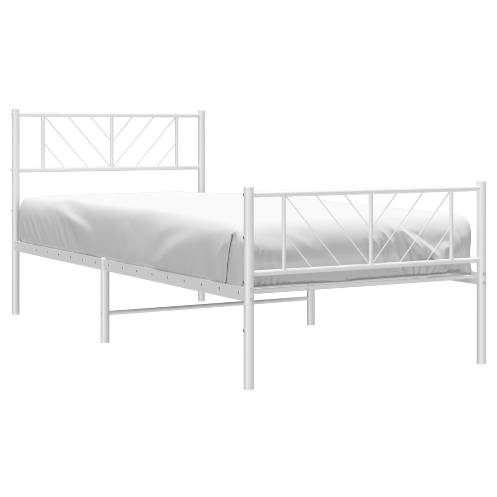 Cadre de lit métal sans matelas avec pied de lit blanc 90x200cm - XIOS
