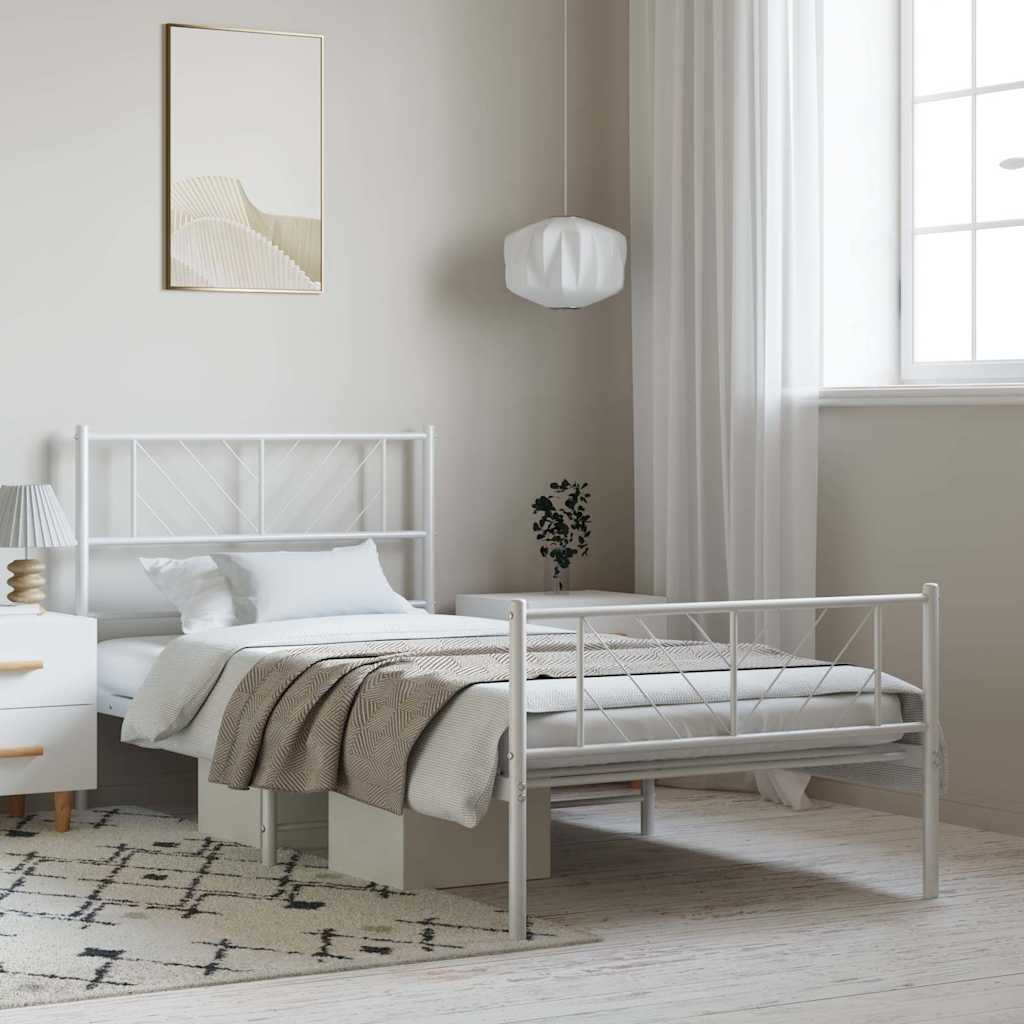 Cadre de lit métal sans matelas et pied de lit blanc 100x190 cm - XIOS