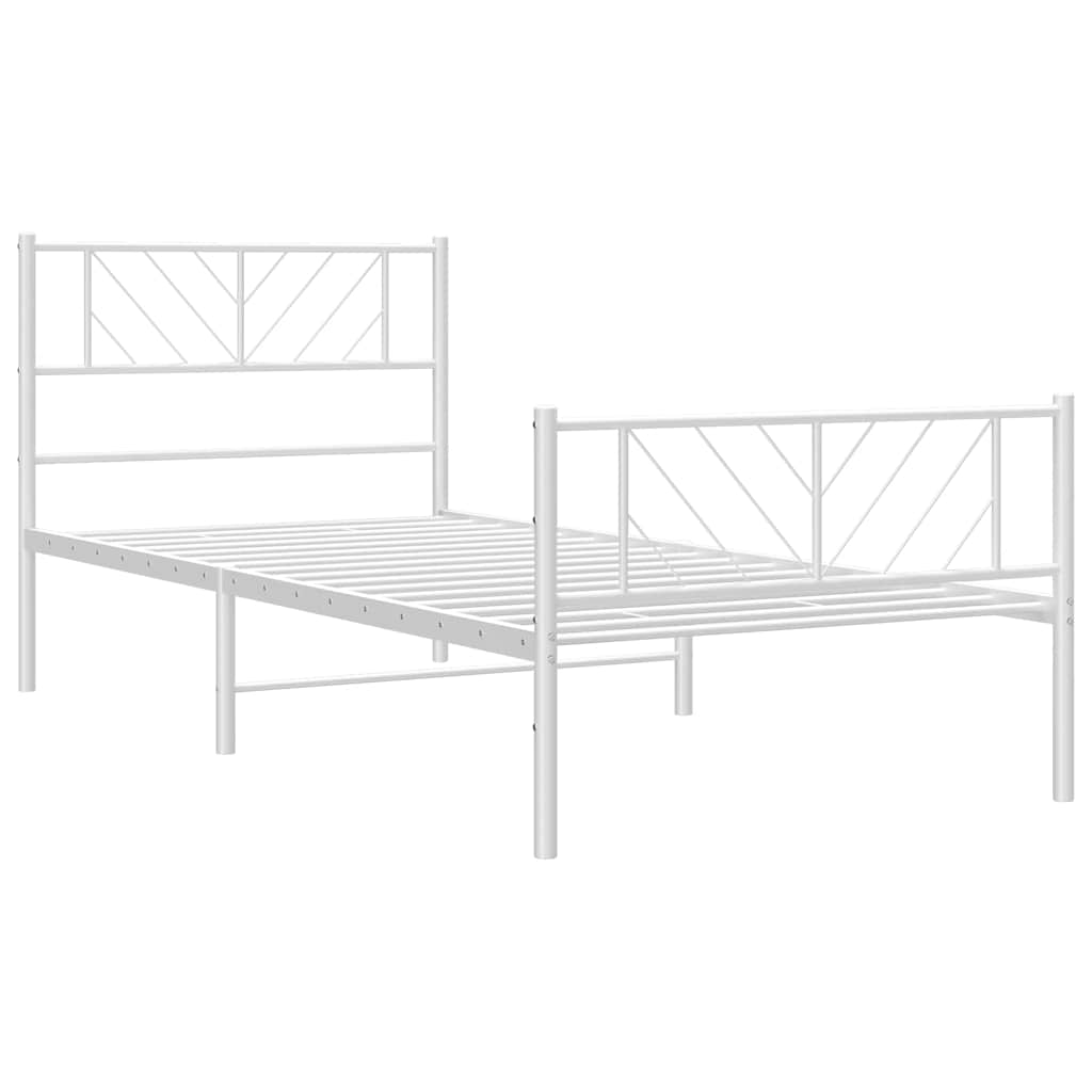 Cadre de lit métal sans matelas et pied de lit blanc 100x190 cm - XIOS