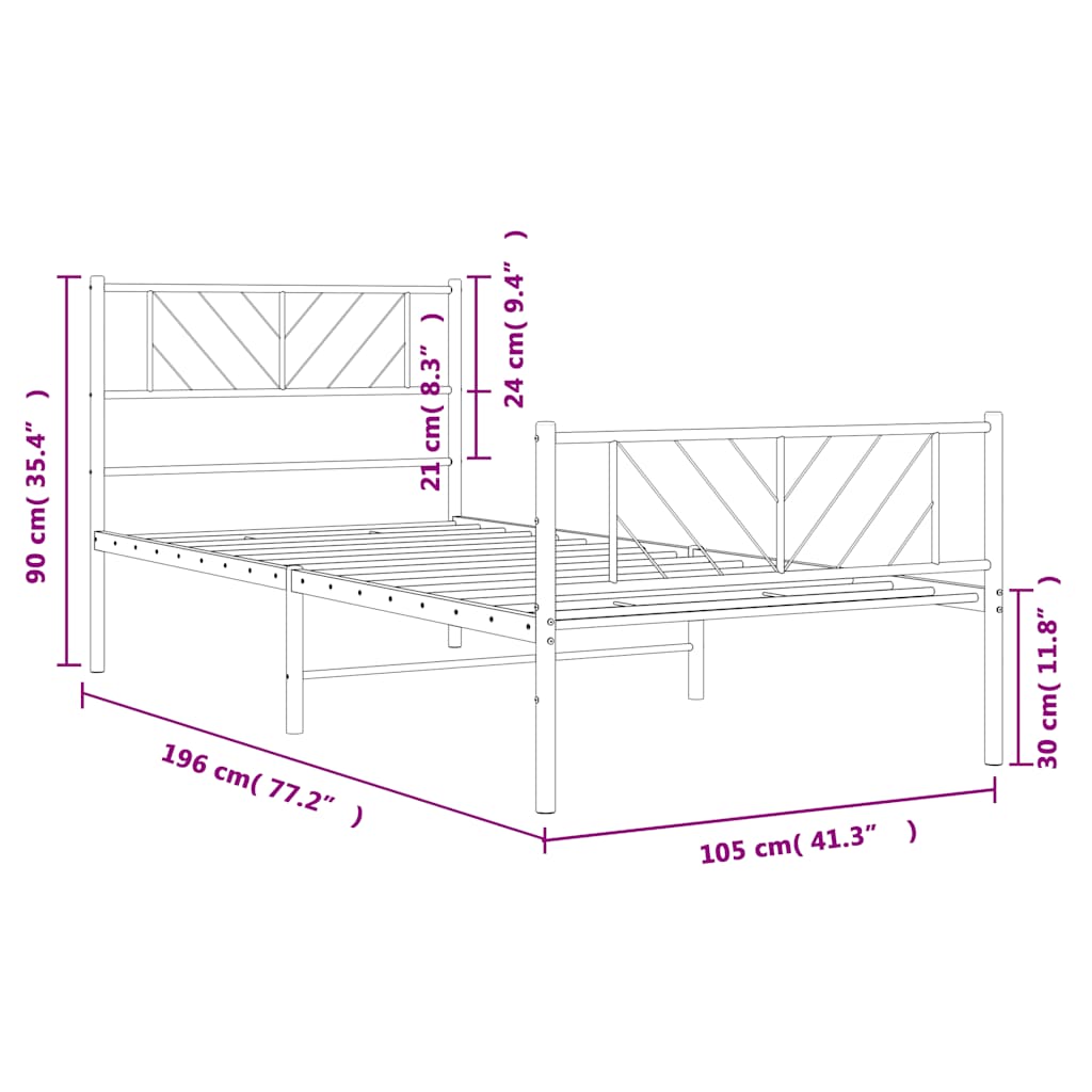Cadre de lit métal sans matelas et pied de lit blanc 100x190 cm - XIOS