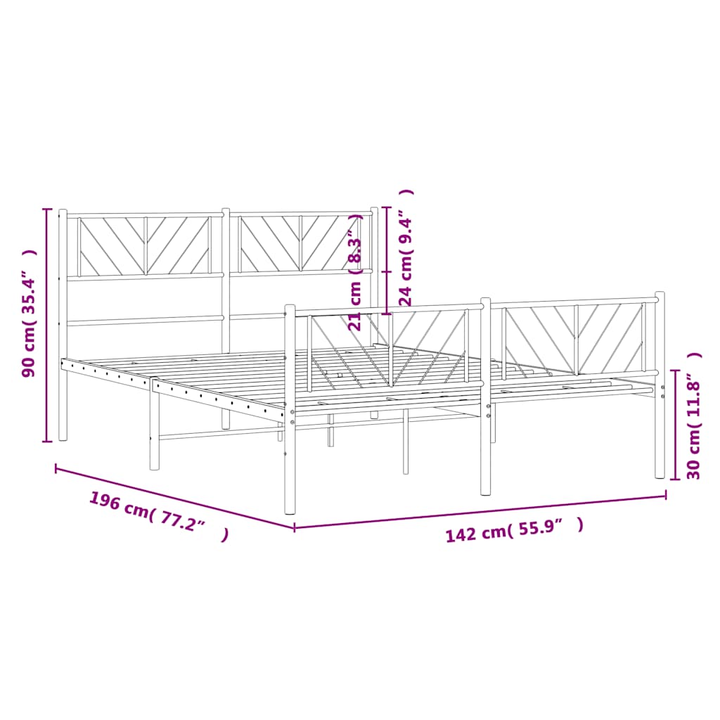 Cadre de lit métal sans matelas et pied de lit blanc 135x190 cm - XIOS