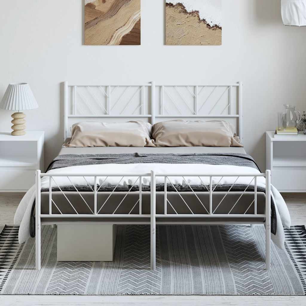 Cadre de lit métal sans matelas et pied de lit blanc 135x190 cm - XIOS